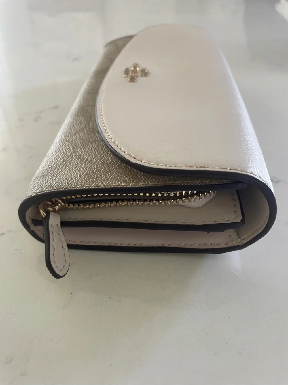 Coach Beige Signature Jacquard Wallet with Cream Leather Flap